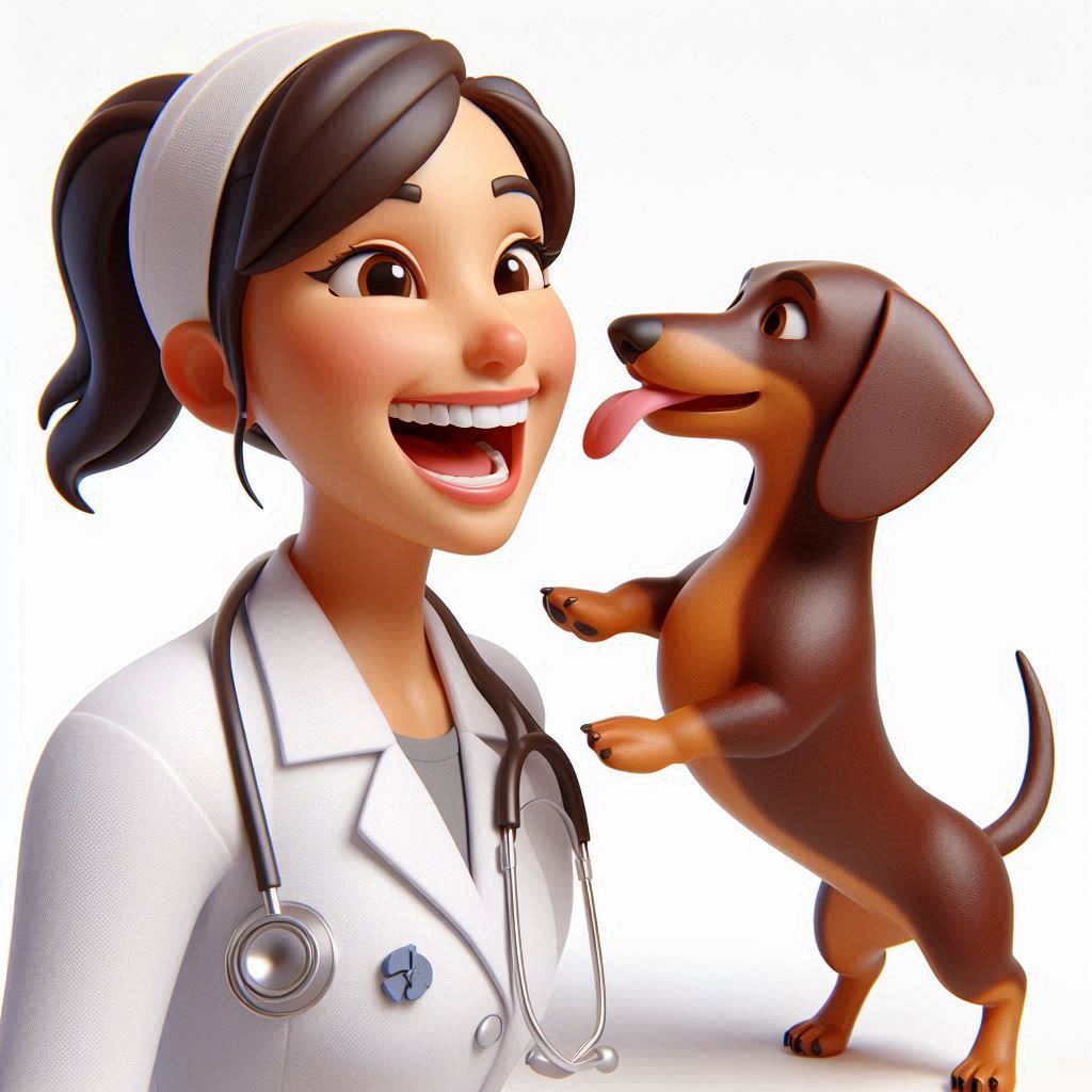 Joyful Veterinarian with Playful Dachshund