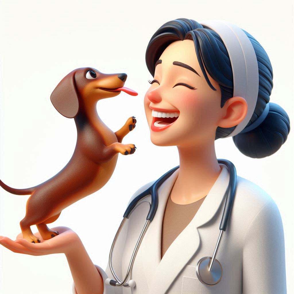 Veterinarian and Dachshund Interaction