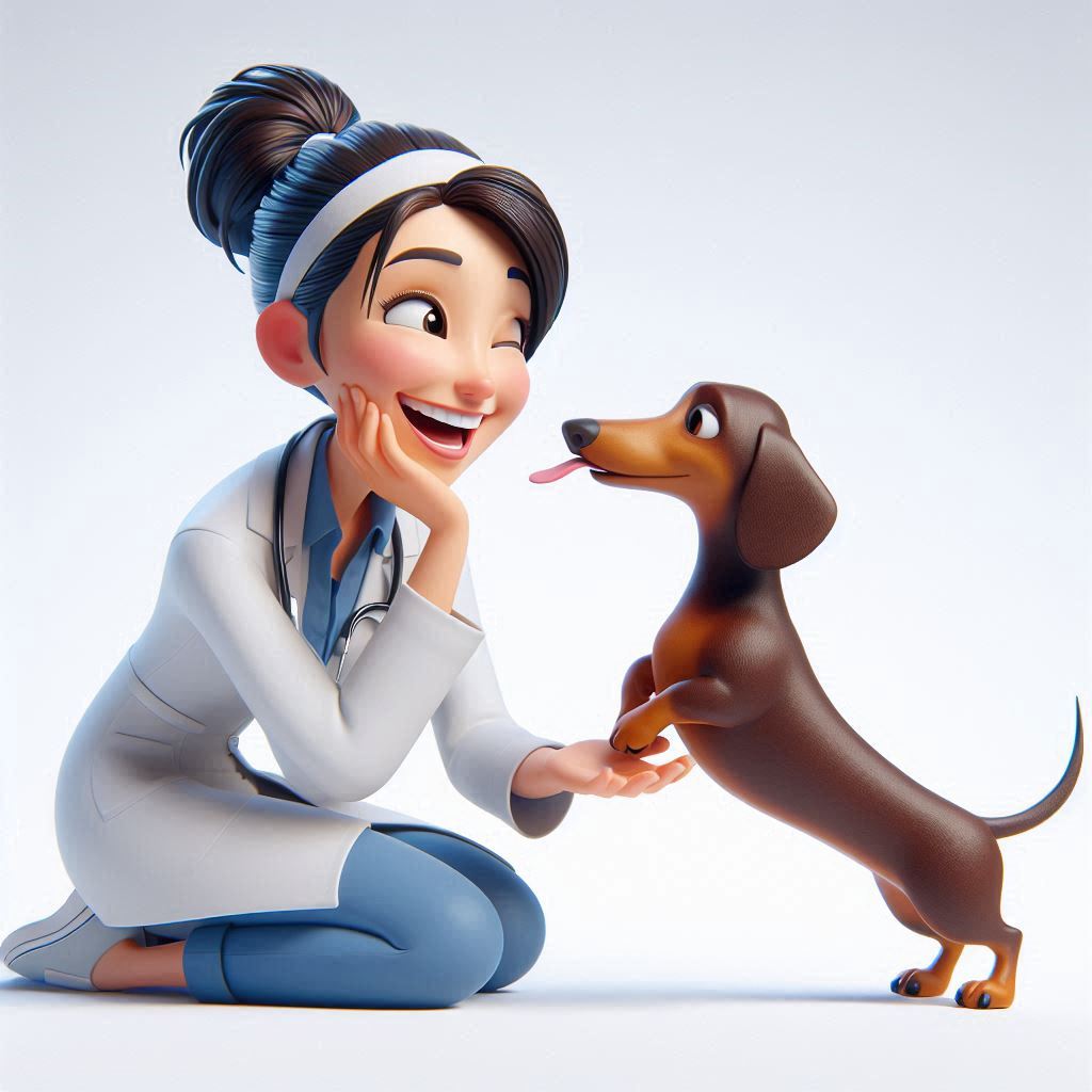 Female Veterinarian Playing with Dachshund