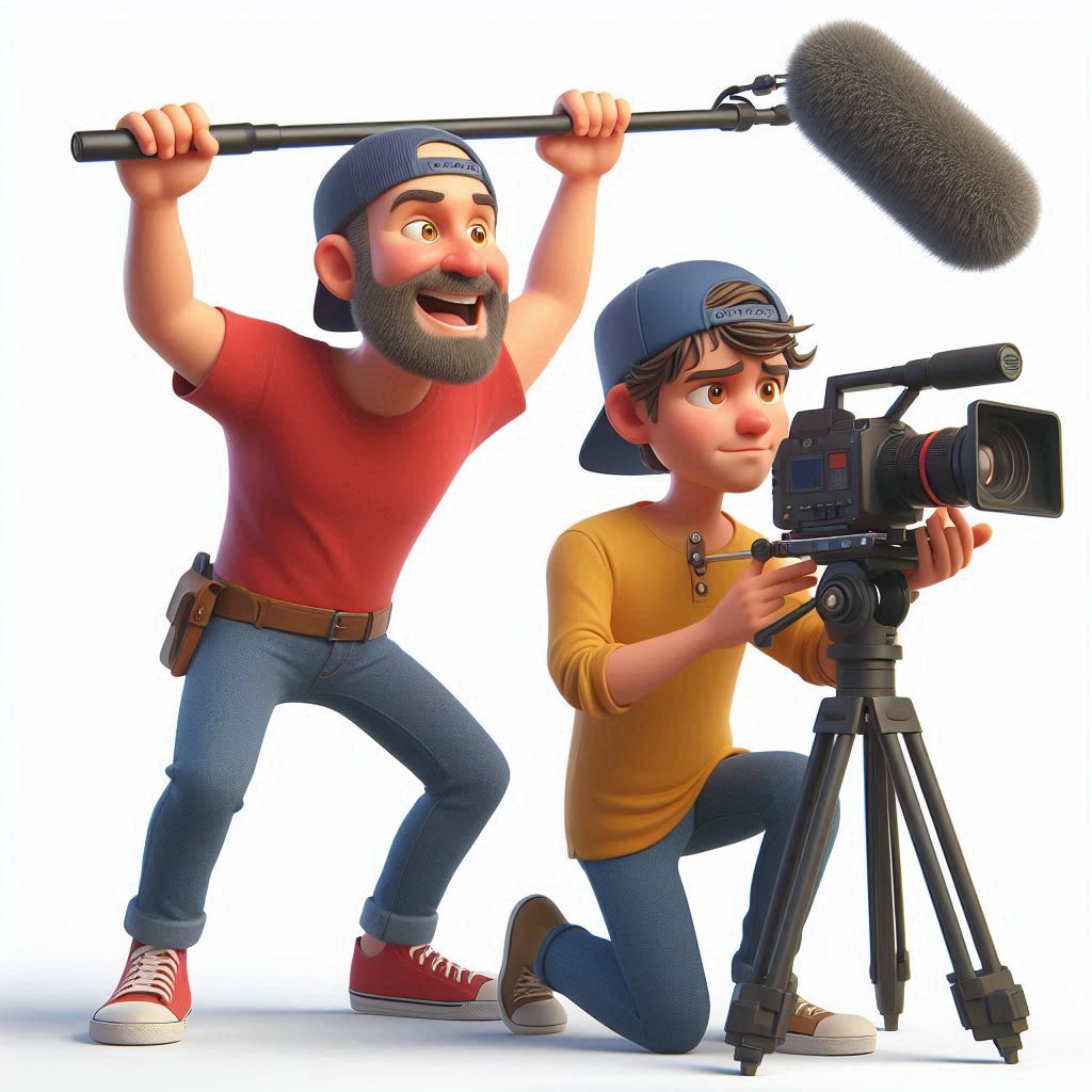 Free AI Prompt: 3D Rendering of Film Crew Working Together