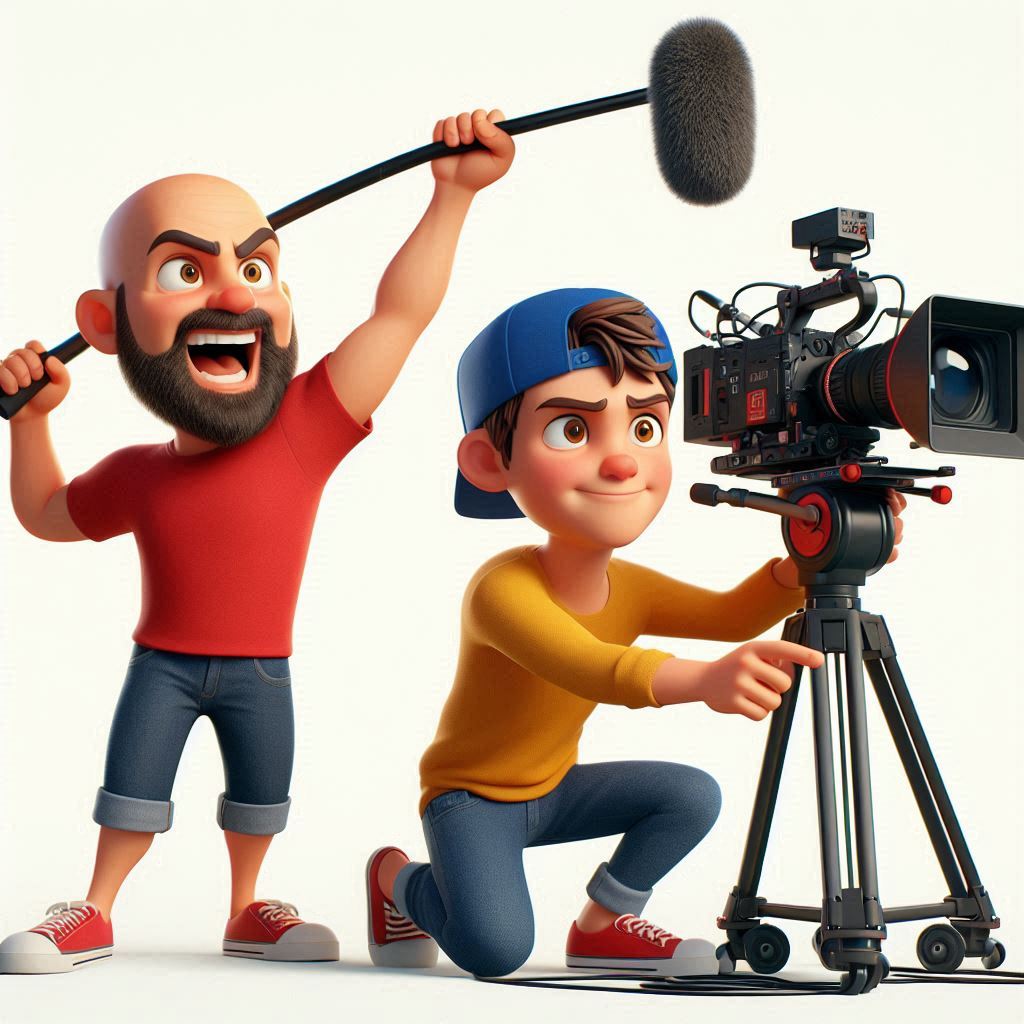 Free AI 3D Rendering: Create a Caricature of Film Crew Collaboration