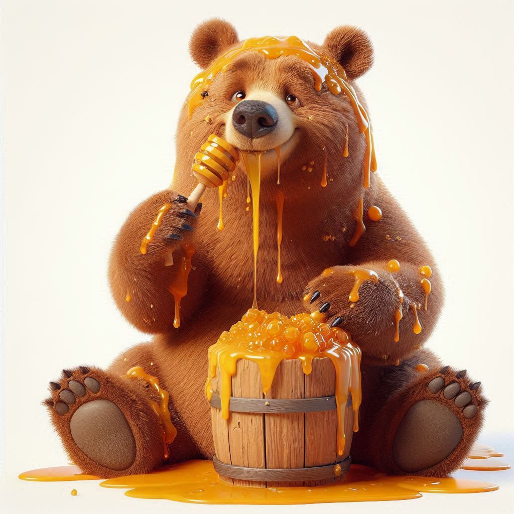 Free AI Prompt: 3D Animated Brown Bear Eating Honey