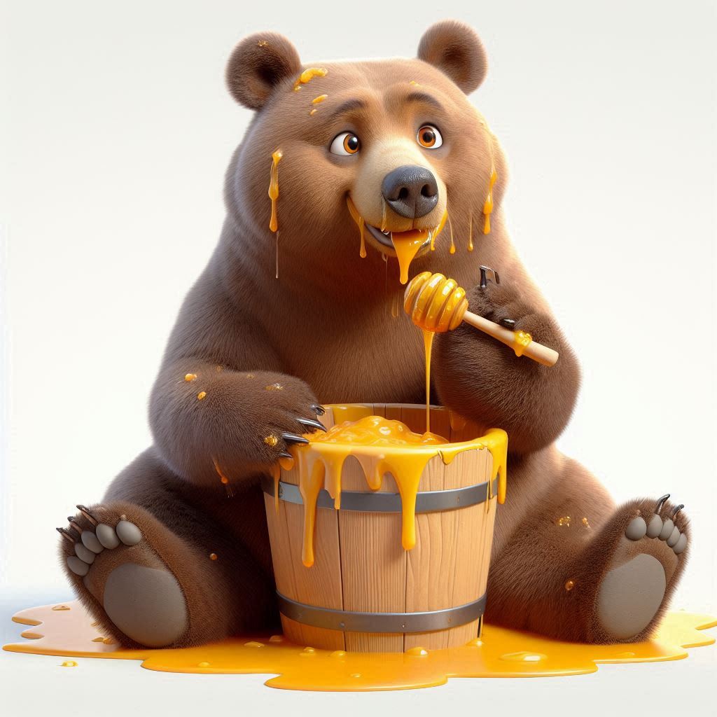 Free AI Prompt: 3D Animated Brown Bear and Overflowing Honey