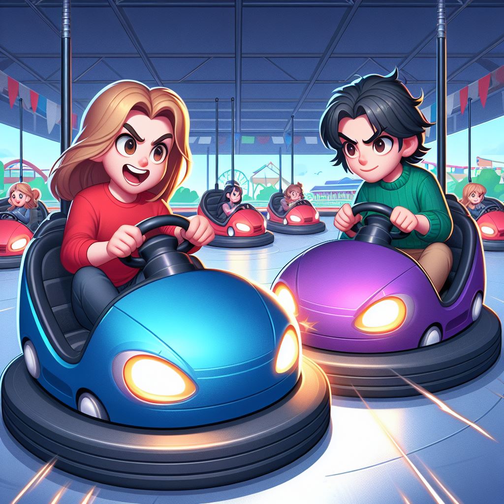 illustration of bumper car excitement at amusement park